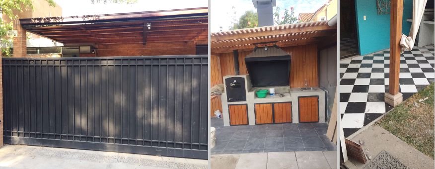 Portón de 8 m. Quincho en interior y restauración de terraza.